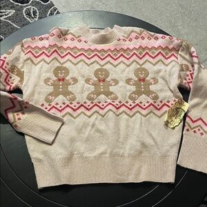 CHRISTMAS 🎄 ONE WORLD Pink and Tan Gingerbread Sweater